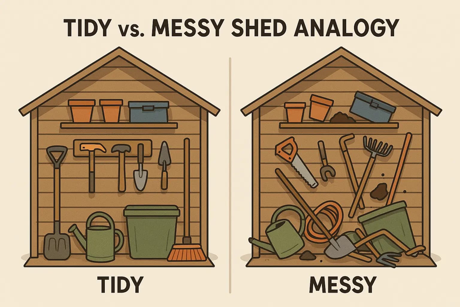 Tidy vs. Messy Shed Analogy