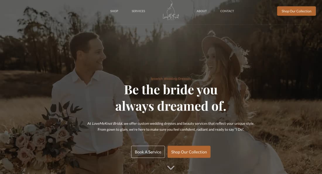 Love Me Knot Bridal website showcase - modern wedding dress business website